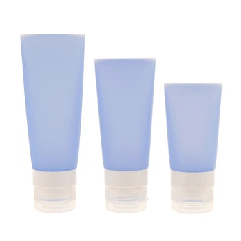 

MagiDeal Hot Selling 3Pc Blue Silicone Travel portable Press Bottle for Lotion Shampoo Bath Container High Quanlity