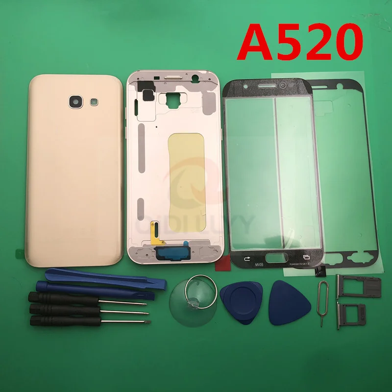 

Original Full Housing Case Middle Frame + Rubber Seal Back Cover + Glass Lens Replacement Parts For Samsung Galaxy A5 A520 A520F