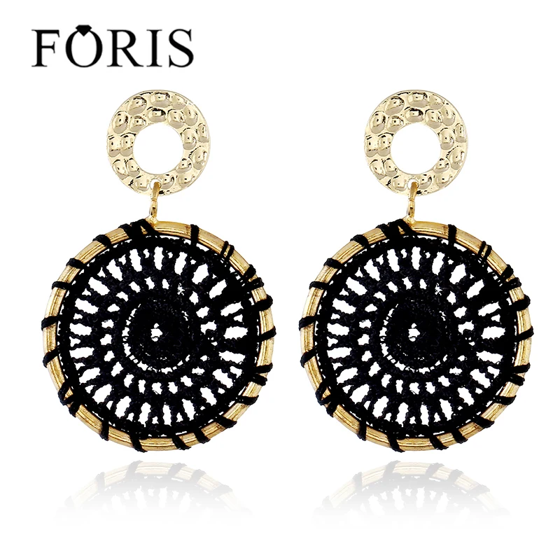 

FORIS Handmade Crochet Earrings Bohemian Hollowing Big Round Drop Earrings for Women Long Earrings PE0004