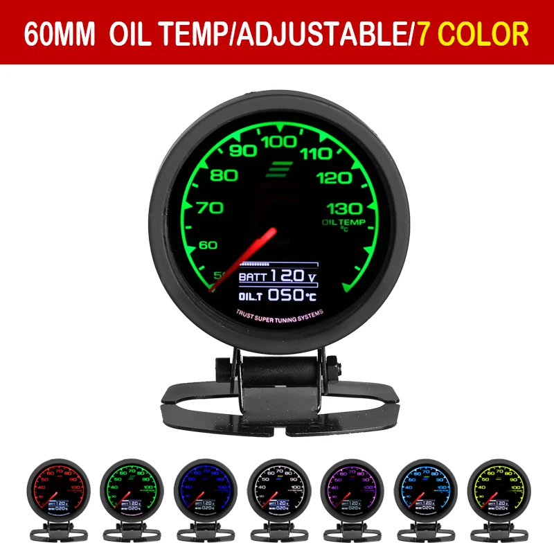

GDy Gauge Oil Temp Gauge 7 Light Color LCD Display With Voltage Oil Temperature Gauge 62mm 2.5" With Sensor Greddi Gauge