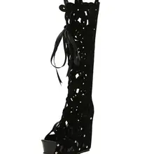 Новые летние на толстой подошве открытый носок крутые сапоги женские увеличивающие ремешки полые римские сандалии высокие трубы Соблазнительная обувь для клуба