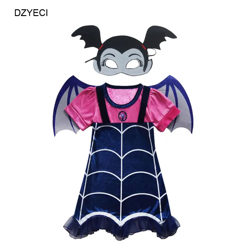 Disfraz Vampirina/костюм для девочек; платье на Хэллоуин; детское Эксклюзивное платье; детская маска; повязка на голову; маскарадный костюм; vetement Fille; Возраст 8 лет - Цвет: Blue2 Mask