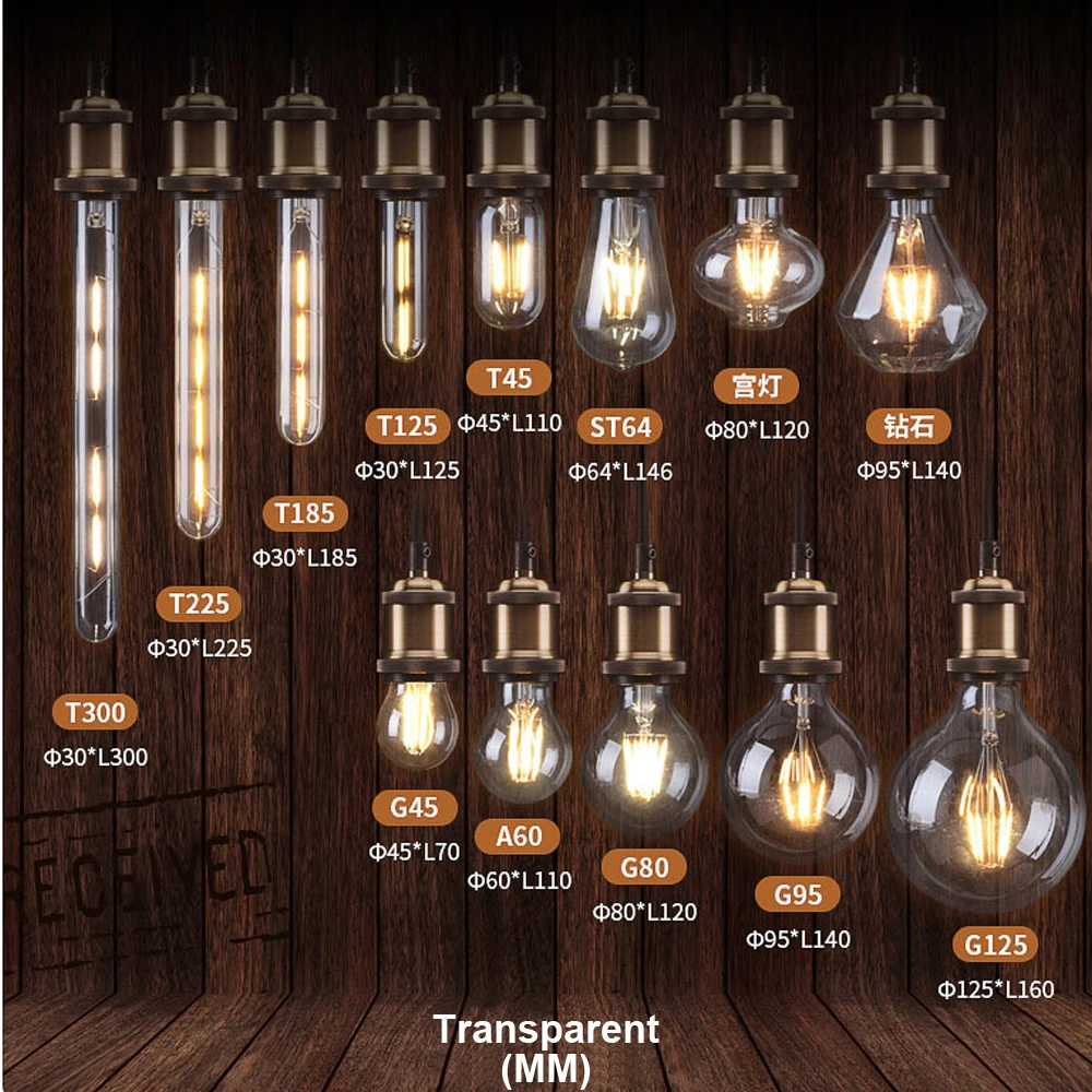 Винтаж Эдисон лампы E27 220 V прозрачный& Коричневый абажур подвесной светильник в стиле ретро ампулы свет накаливания лампа накаливания