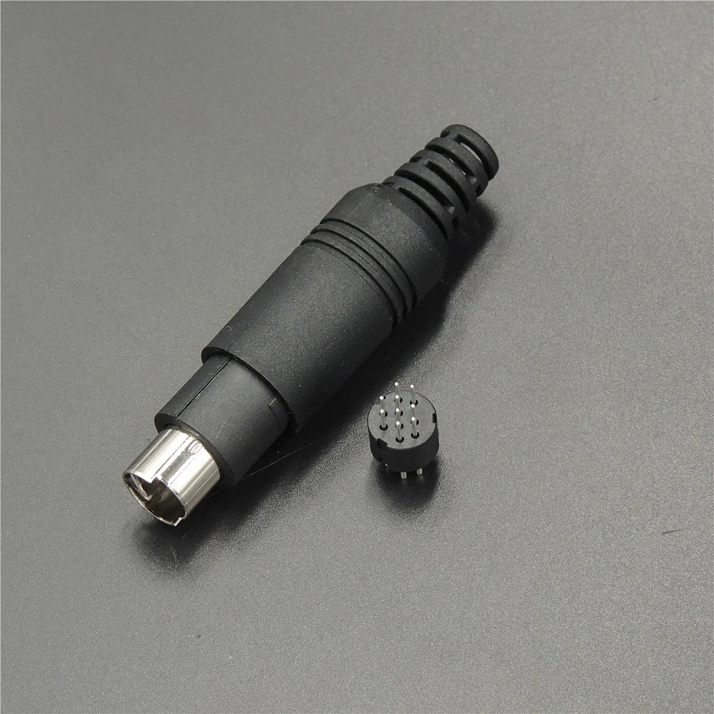 

2 Pcs Mini 9 Pin DIN Male Plug With Plastic Handle Soldering Cables Black