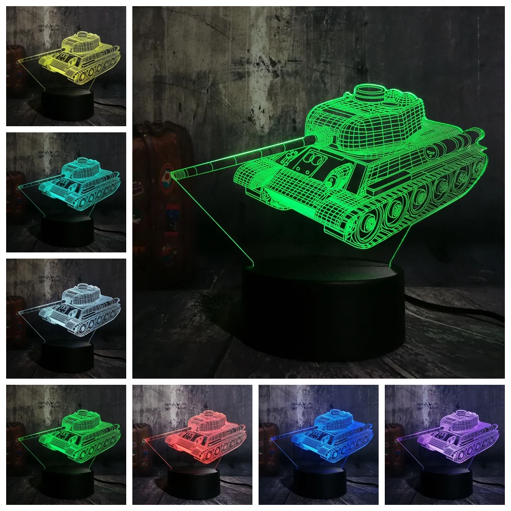 Hot Sale Cool 3D Machine Tank LED Night Light Desk Lamp Novelty 7 Color Change Atmosphere Home Deco