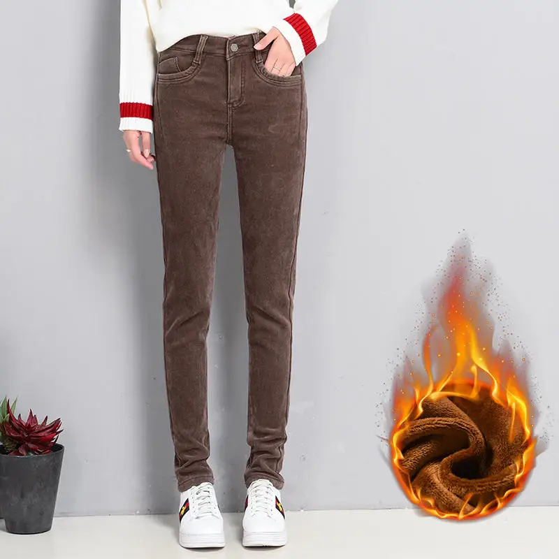 Вельветовые брюки женские плюс бархатные плотные осенние и зимние теплые бархатные брюки женские свободные брюки большого размера женские брюки Q1717 - Цвет: Brown G3118 Velvet