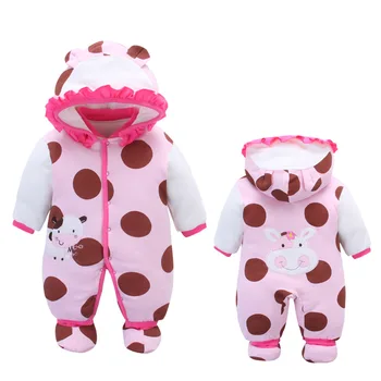 

Autumn Winter Cotton Padded Baby Rompers with Hooded Foot Wears Worm Infant Baby Outfit 0-12M