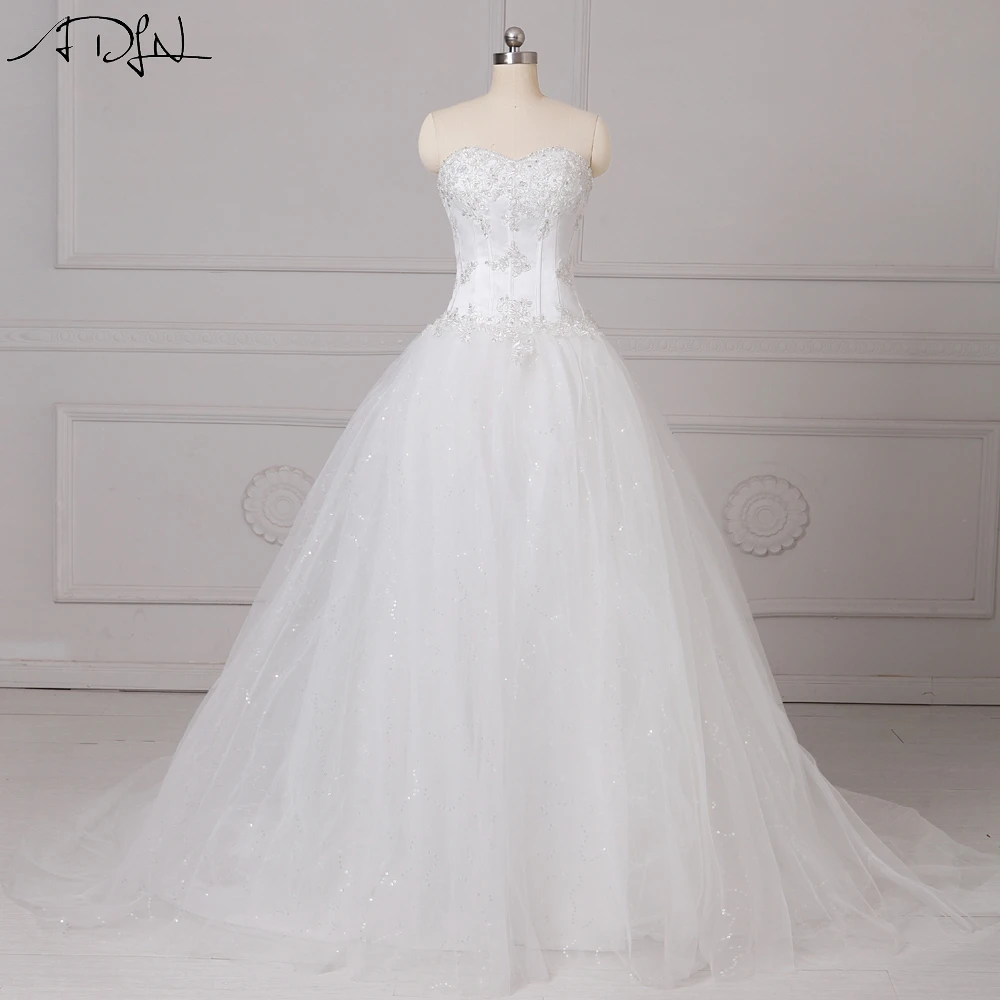 

ADLN Classic Stock Sweetheart A-line Corset Wedding Dresses Appliqued White/Ivory Tulle Plus Size Cheap Bridal Gown 2019