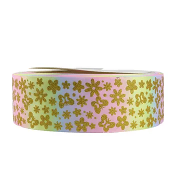

75-203,3"75mm 50yds rainbow gold glitter butterfly print Grosgrain ribbon DIY handmade bow headdress accessories Gift wrapping