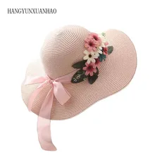 New Design Women Flowers Straw Hat Female Summer Casual Bow Beach Hat Outdoor Travel Sun Hats All-Match For Gifts stylish bow band white match black hipsters straw hat for women