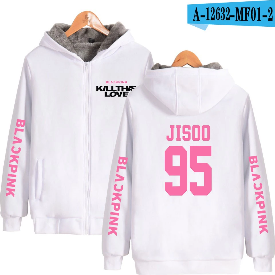 Kpop BTS альбом убить надписью «I LOVE Hip Hop Повседневное классные Популярные парка Basic молнии уличная Утепленная одежда парки свободного покроя - Цвет: white