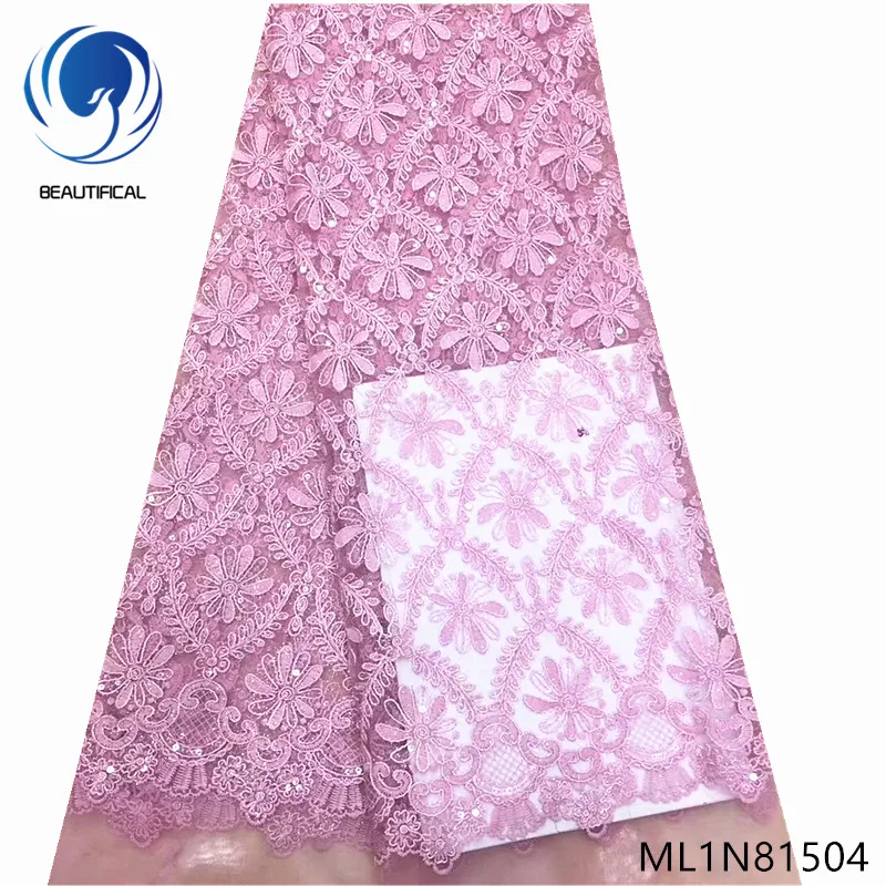 

BEAUTIFICAL french lace fabrics Latest style net lace fabric nigerian lace sequins fabric 5yards free shipping ML1N815