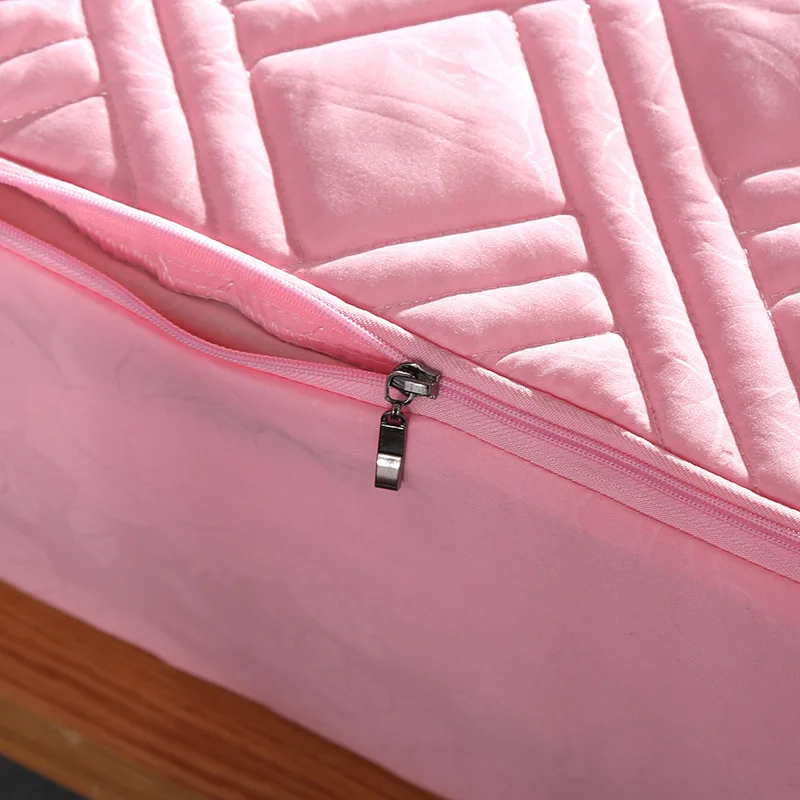 Thicken Solid Color Bed Mattress Cover Protector Pad Quilted Fitted Sheet Bed 6 Sides All Sealed With Zipper Home Hotel Textile