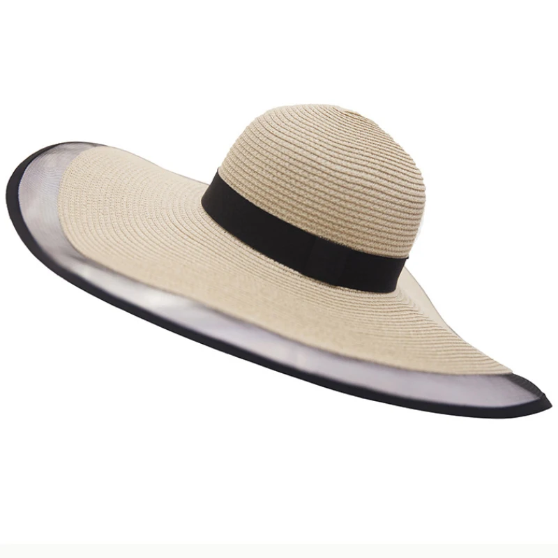 HT2504 летняя Солнцезащитная шляпа с защитой от ультрафиолета, женская шляпа с широкими полями, однотонная летняя соломенная шляпа для женщин, женская пляжная шляпа с сетчатыми полями