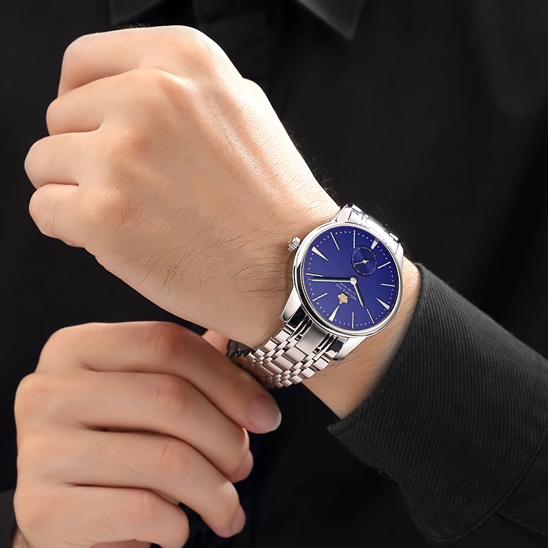 Для мужчин s 2018 Синий Простой циферблат нержавеющая сталь кварцевые часы подарок для мужчин непромокаемые часы человек