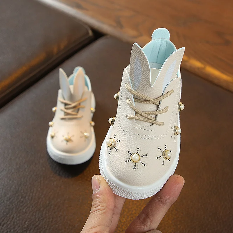 

E CN children toddler girls shoes baby loafers cute pearl rabbit ear casual kids shoes little girls kids sneakers