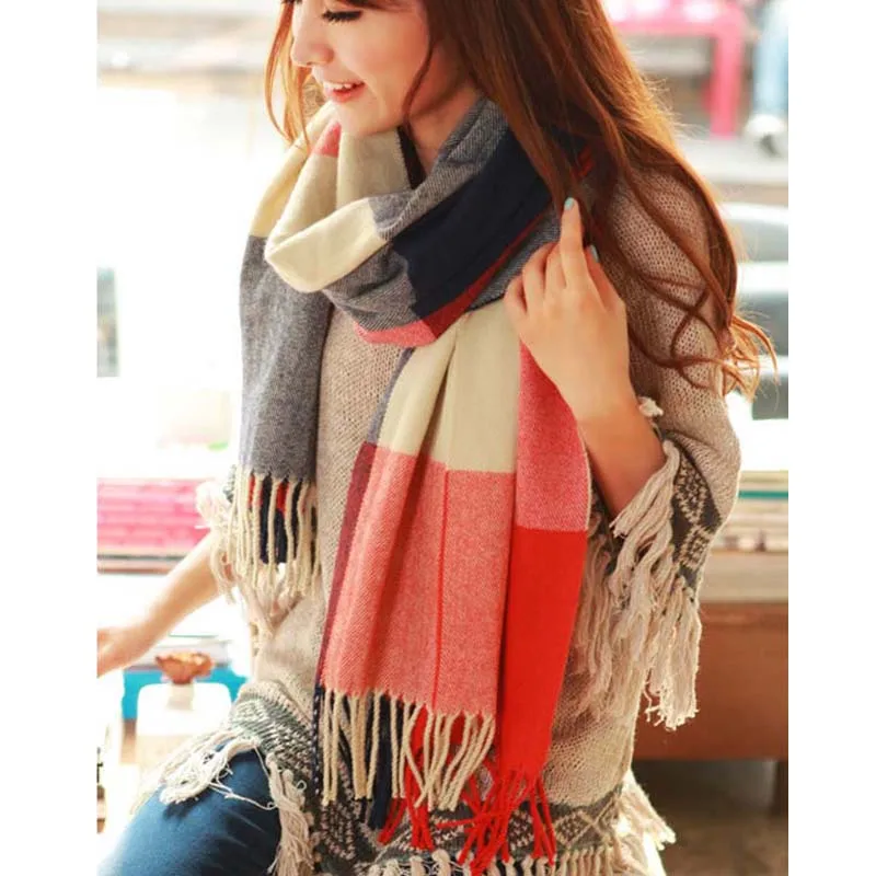 

EISWELT 2018 Autumn Winter Female Wool Plaid Scarf Women Cashmere Scarves Wide Lattices Long Shawl Wrap Blanket Warm Tippet Drop