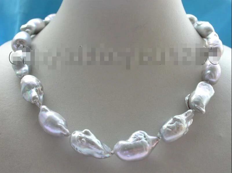 

fast17.5" Genuine Natural 31mm Gray Reborn Keshi Pearl Necklace 14KGP #f1346!
