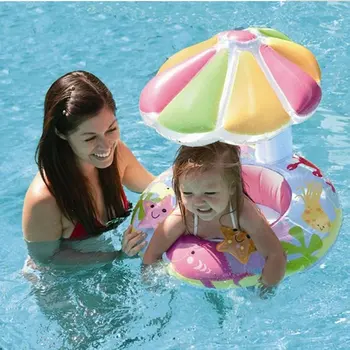 

Cartoon Baby Water Float PVC Seat Boat with Canopy Inflatable Circle Pool Float Boat Toy Toddler Swimming Ring
