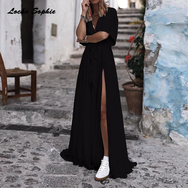 High waist Ladies Plus size Sexy party dresses 2019 Summer cotton blend Splicing Bandage Fork opening Dress women's Skinny Dress