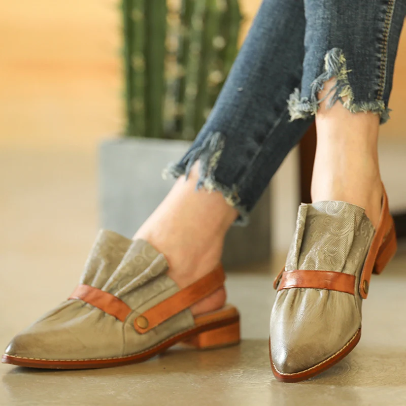 

Tayunxing handmade shoes Genuine leather Women Girls Lady slippers summer cool slides comfort closed toe F2289-1