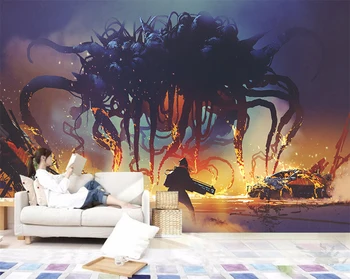 

Custom 3D Wallpaper The Octopus Monster Robot and The World of Fire Poster Cafe Bar Home Decor Wall Sticker