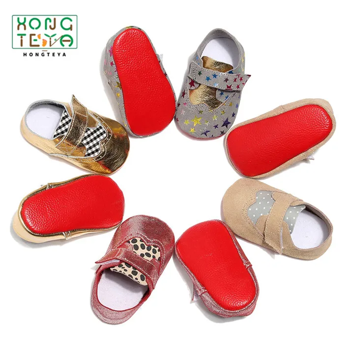 New Style Red Bottom Genuine Leather Baby Shoes Bling Newborn Baby