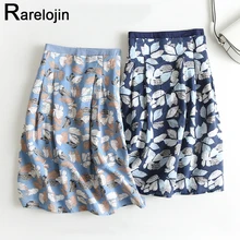 Весенне-летняя юбка Новая женская модная юбка с высокой талией плиссированная юбка с принтом листьев Женская юбка миди одежда