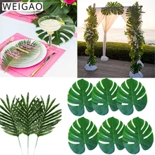 Искусственные зеленые листья WEIGAO, декоративные искусственные Пальмовые Листья для свадебного украшения стола, Гавайские Свадебные тропические вечерние принадлежности