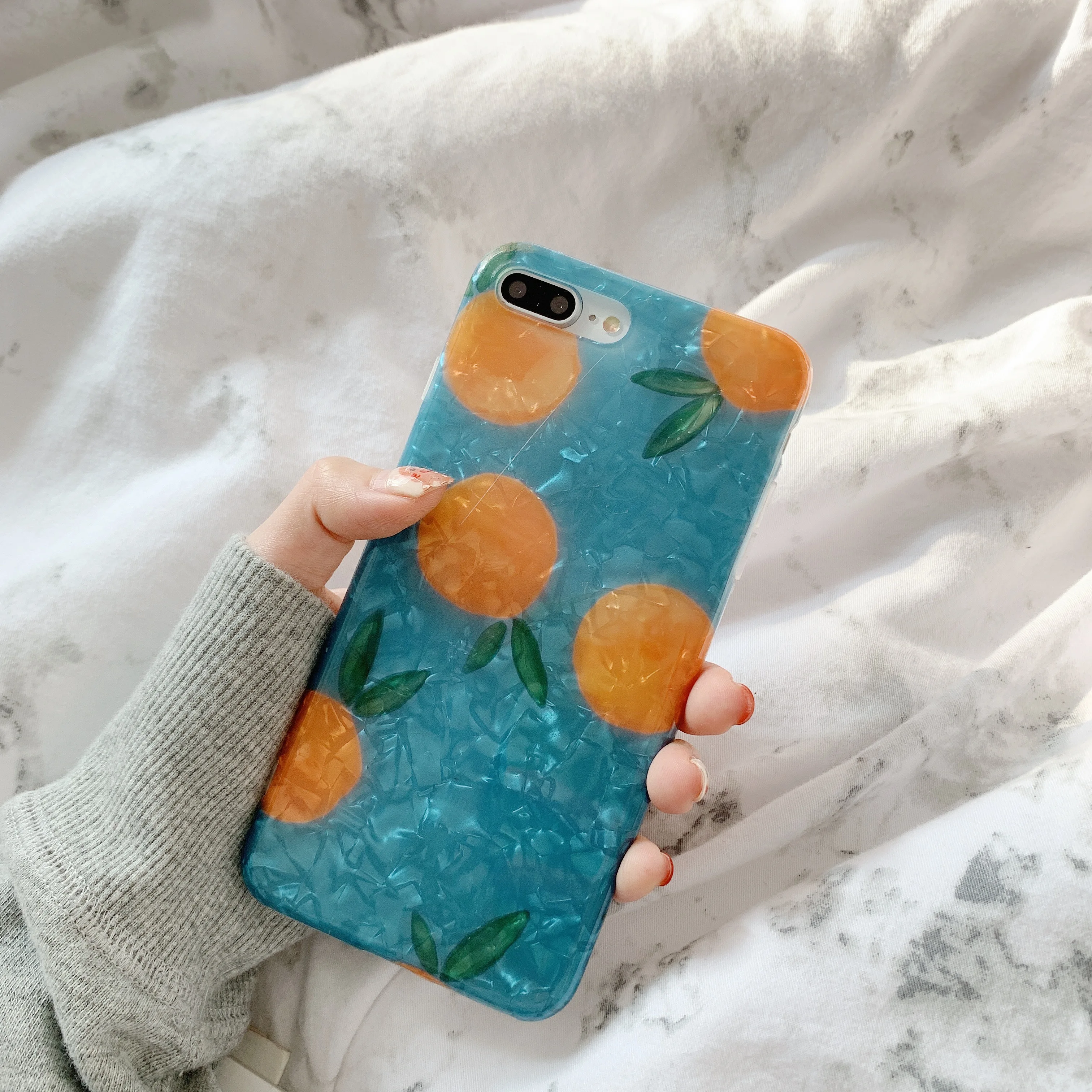 

FastDeng Cute Blue Shell Phone Cases For iPhone X XR XS Max case Abstract Orange Patterned Cover For iPhone 6 6s 7 8 plus Case