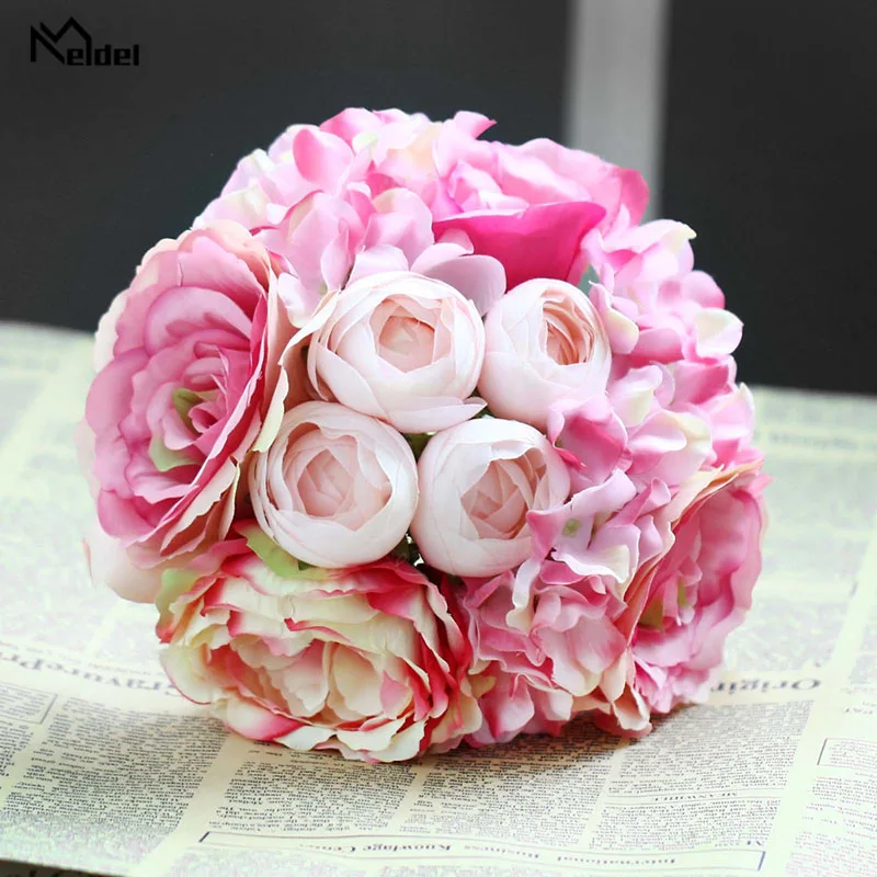 wedding bouquet roses peony artificial flowers  (1)
