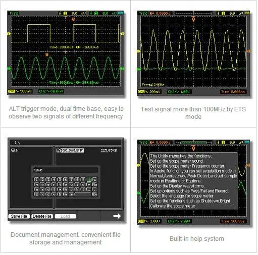 Hantek DSO8060 ручной Osciloscope 60MHz 2 канала 250MSa/s большой 5,7 дюймовый TFT цветной ЖК-дисплей