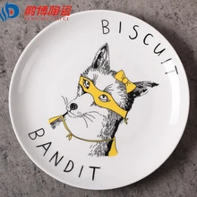 Europäischen Stil 8 * 4-zoll-durchmesser Bone China Keramik Flachen Platten Cartoon-Muster Porzellan Geschirr Salat Sushi kuchenform freies verschiffen