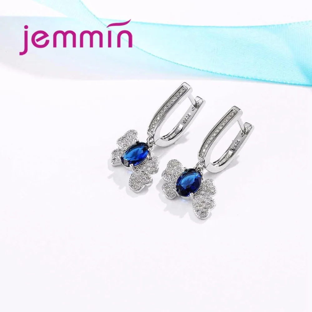 Jemmin новый высококачественный Сапфировая подвеска ожерелья серьги комплект для Для женщин аксессуар 925 Серебряная свадьба Обручение