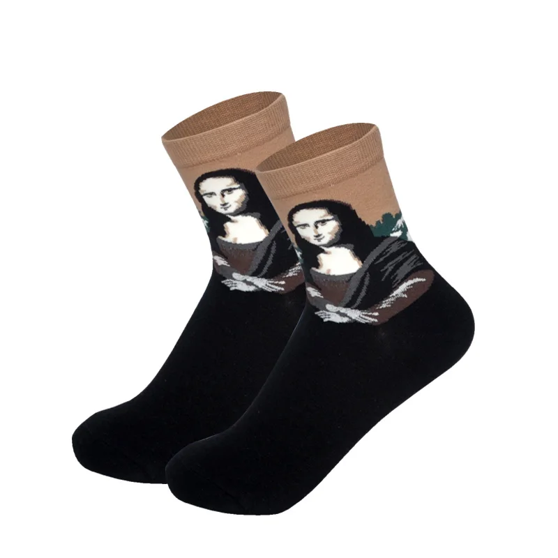 Хлопковые носки для женщин, Eur35-39, Harajuku, японский, корейский стиль, суши, фрукты, известный дизайн, 24 цвета - Цвет: Mona Lisa