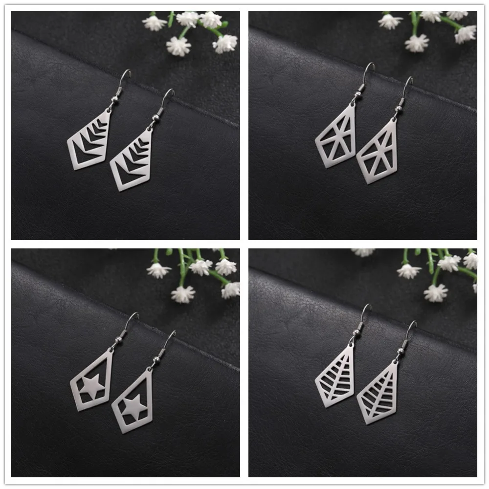 Ethnic Geometric Texture Hollow Rhombic Irregular Drop Earrings Antique Gold Silver Triangle Texture Square Jewelry