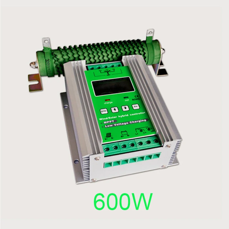 

Mppt hybrid wind solar system controller with dump load resistor 600W wind+ 300W solar, booster charging & lcd