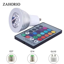 Светодиодный RGB лампа E27 E14 GU10 85-265V MR16 12V светодиодный сменный светильник 3W волшебный праздник RGB Освещение+ пульт дистанционного управления 16 цветов