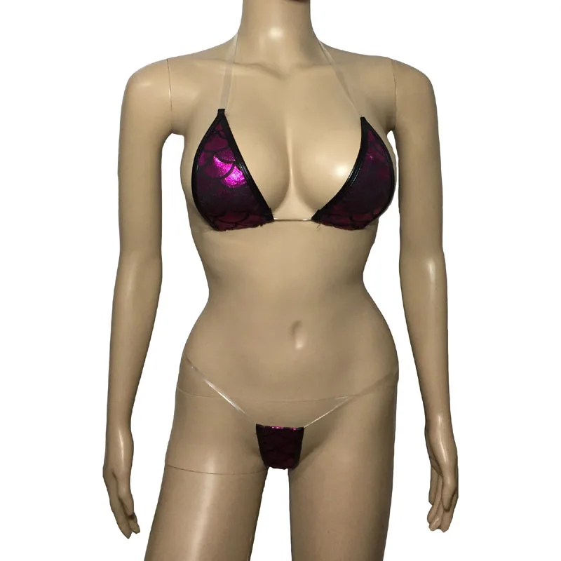 

Women Sexy Lingerie Set Fish Scale Bra Set G-String Summer Micro Bikini Set Transparent Straps Female Erotic Underwear Swimwear