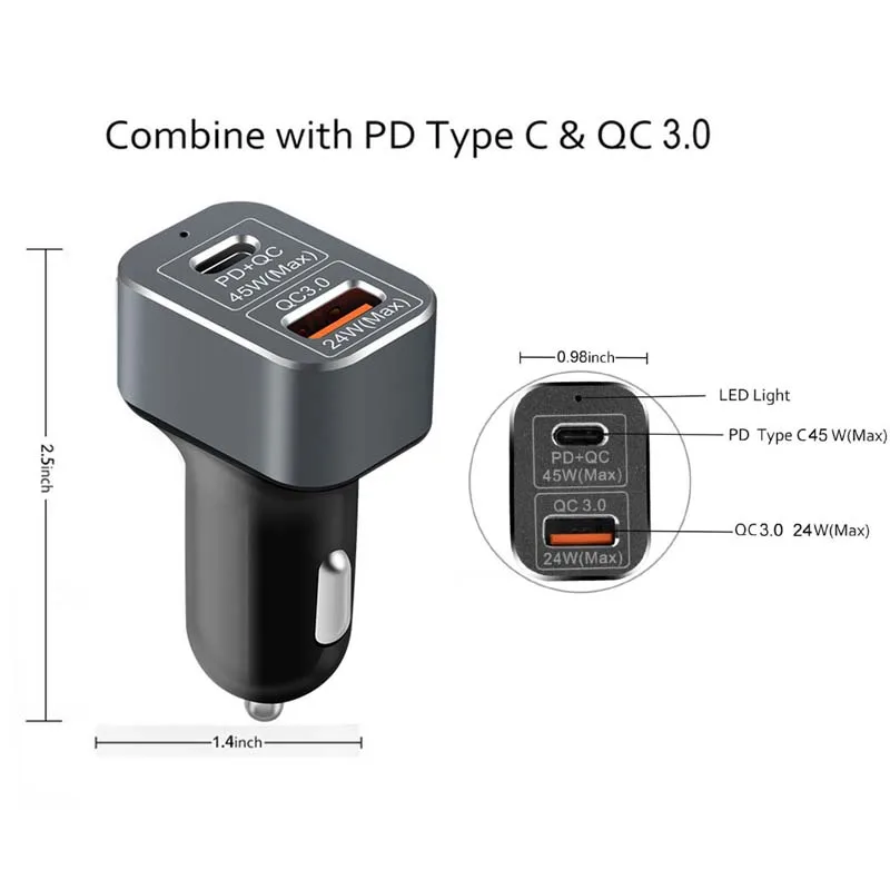 Цена QuTiger 2 порта font b USB b font PD автомобильное зарядное устройство тип c 45 Вт доставка питания быстрая автоматическая зарядка QC3.0 быстрое автомобильное заря...