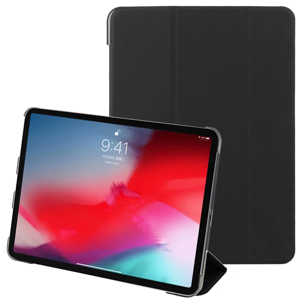 2018 New Case for iPad Pro 11 Cover PU Leather Transparent PC Back