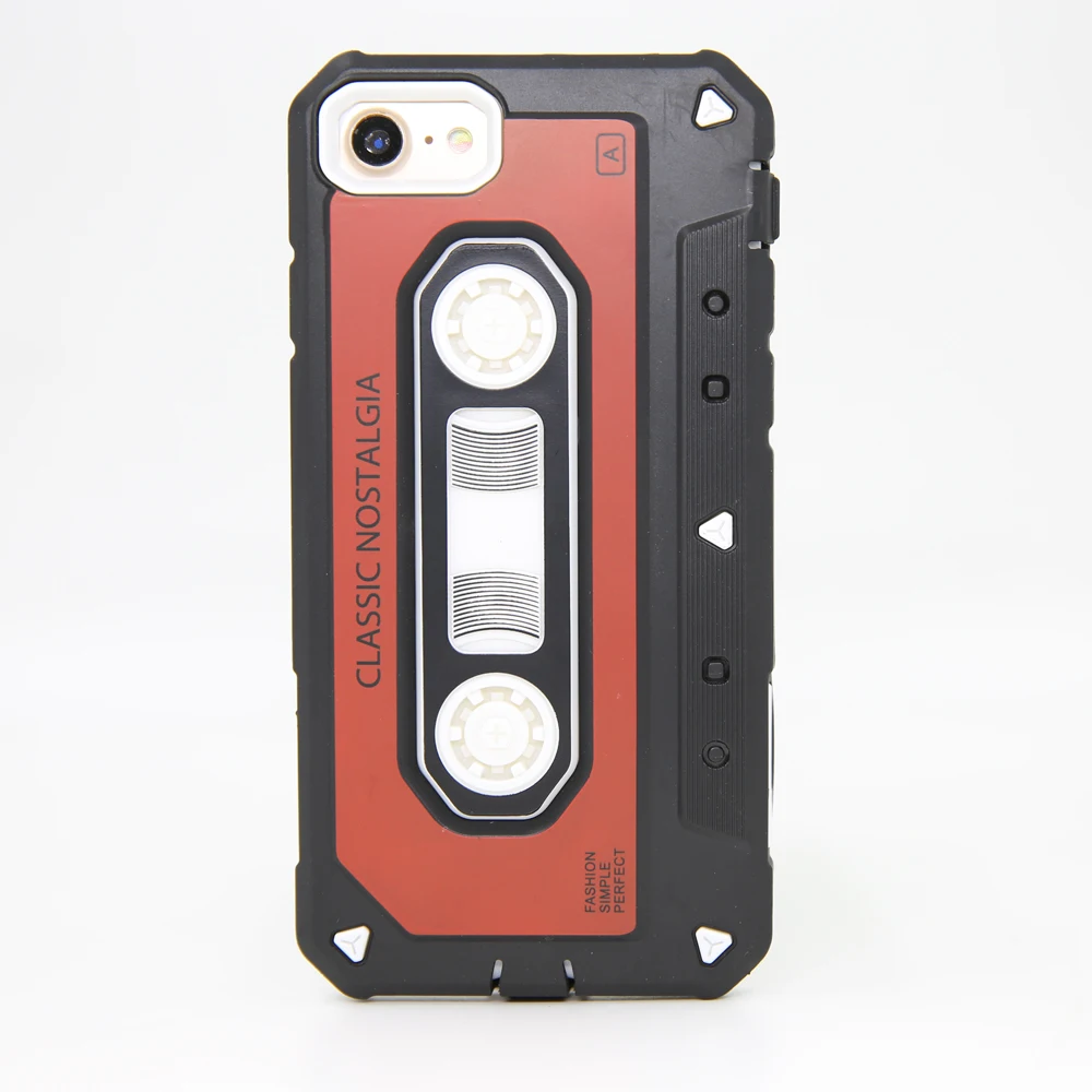 Retro Vintage Cassette Design Hybrid Armor Case Full Drop Protective Hard Rubber PC Cute Phone Cover For iPhone 7 Plus/8 Plus |
