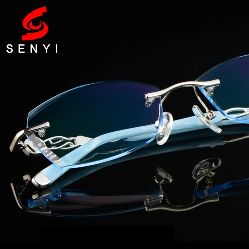 High Clear Anti Reflective Rhinestone Reading Glasses Women Titanium Eyeglasses Diamond Cutting Rimless Ti Presbyopic Eyewear