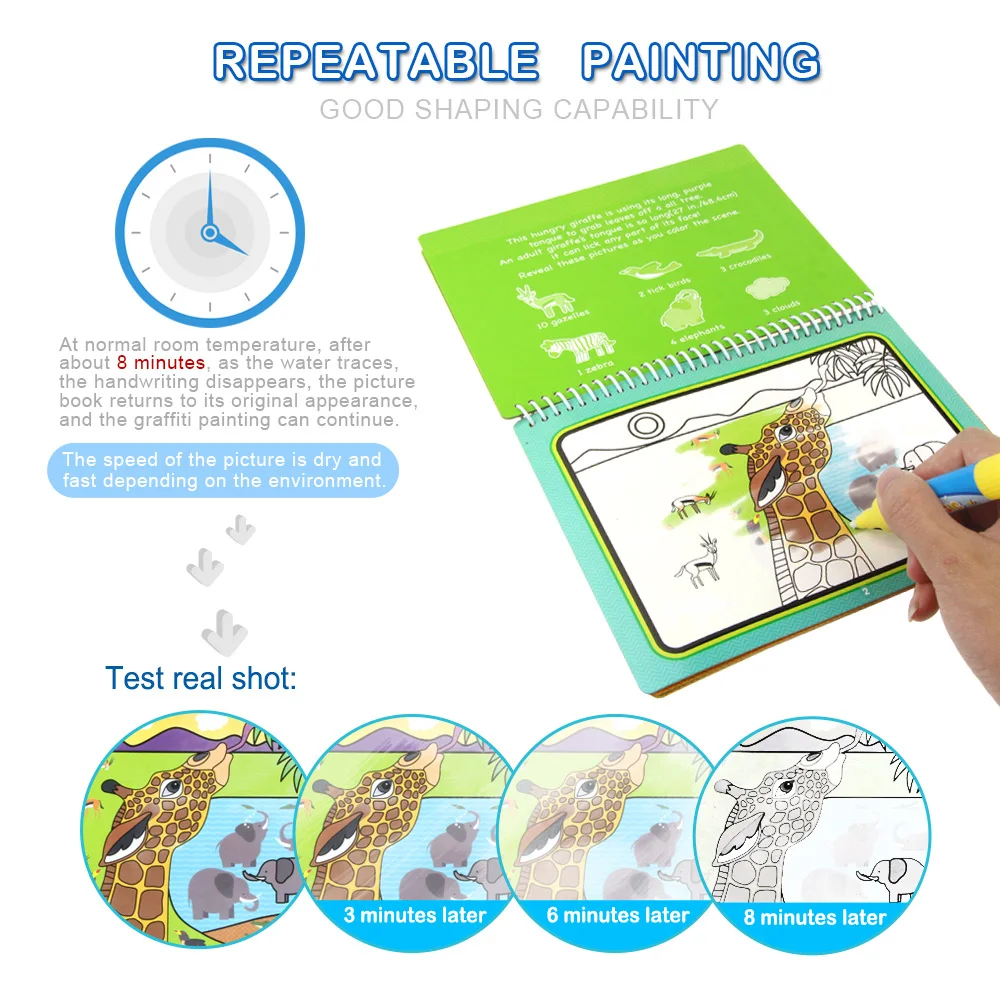 Magic Water Drawing Doodle Book & Magic Pen Coloring Painting Drawing Board 8 Types Early Educational Toys Birthday Gift For Kid
