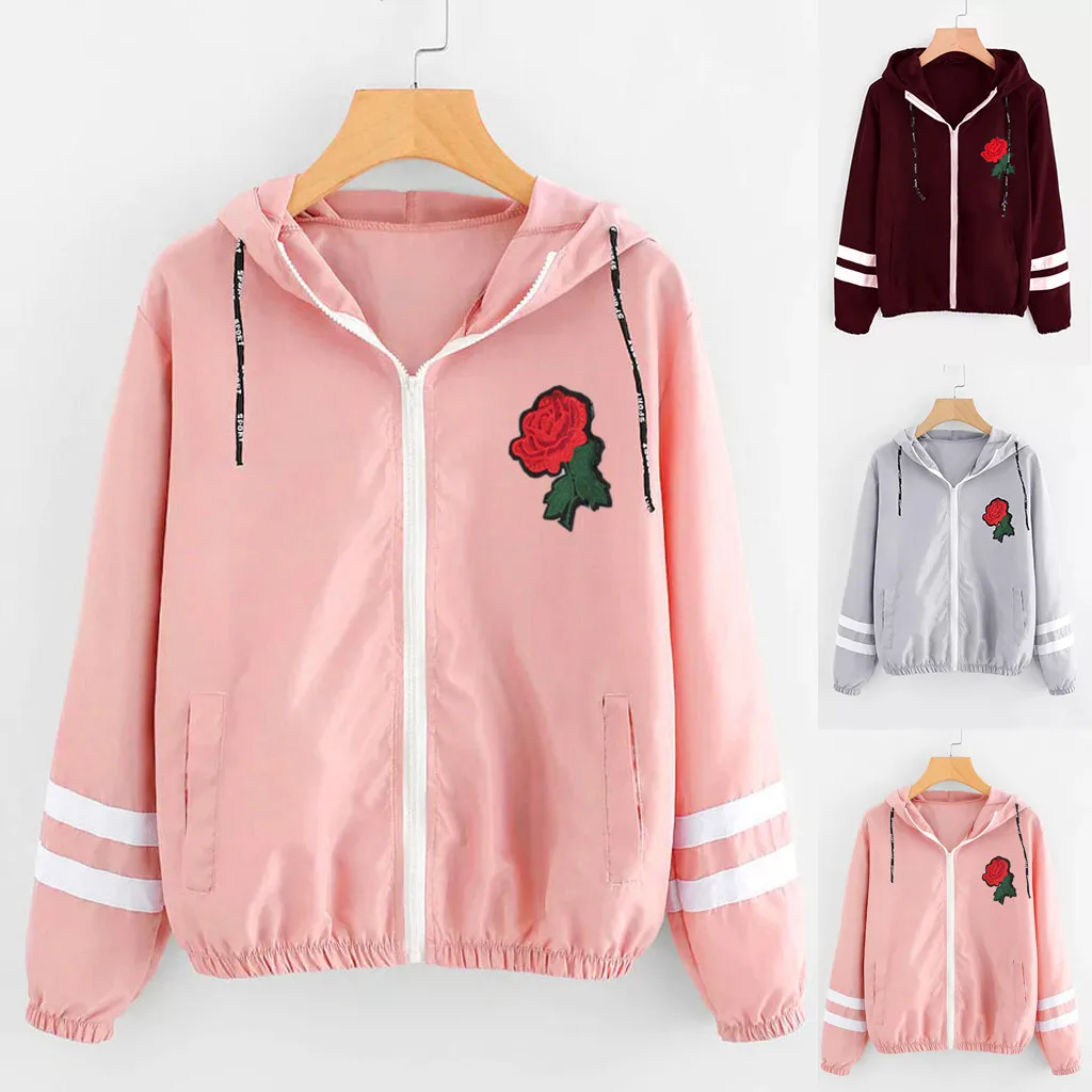 

Jackets Women 2019 New Fashion Bomber Jacket Women's Hooded Basic Jacket Casual Thin Windbreaker Female Zip Pockets Outwear Coat