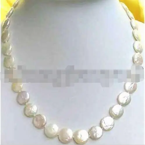 

FREE SHIPPING HOT sell new Style >>>>SALE Big 13-14mm WHITE COIN Round Natural freshwater PEARL 17" NECKLACE