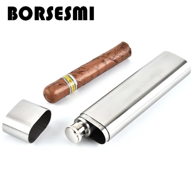 

2018 New Stainless steel Double pipe cigar tube with wine tube 2 in 1 metal cigar humidor case portable travel cigar tools