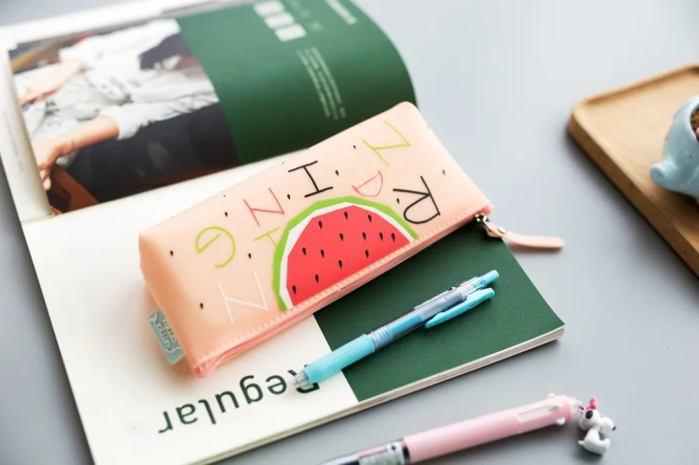 Cute Kawaii Pencil Case Silicone Cartoon Fruit PenBox Zipper Pencil Bag for Student Gift School Pencil Pouch Stationery Supplies (39)