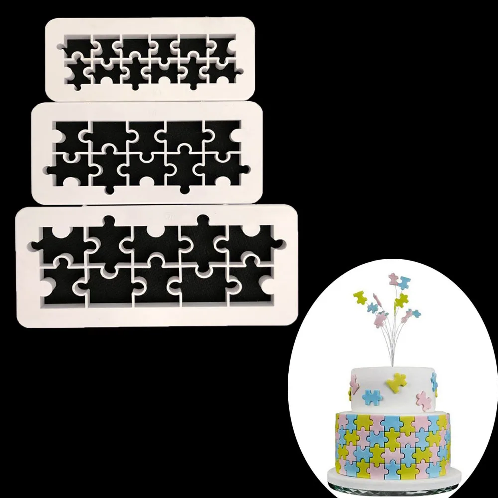

3 pieces puzzle shape fondant cake mold chocolate fudge tool 020027