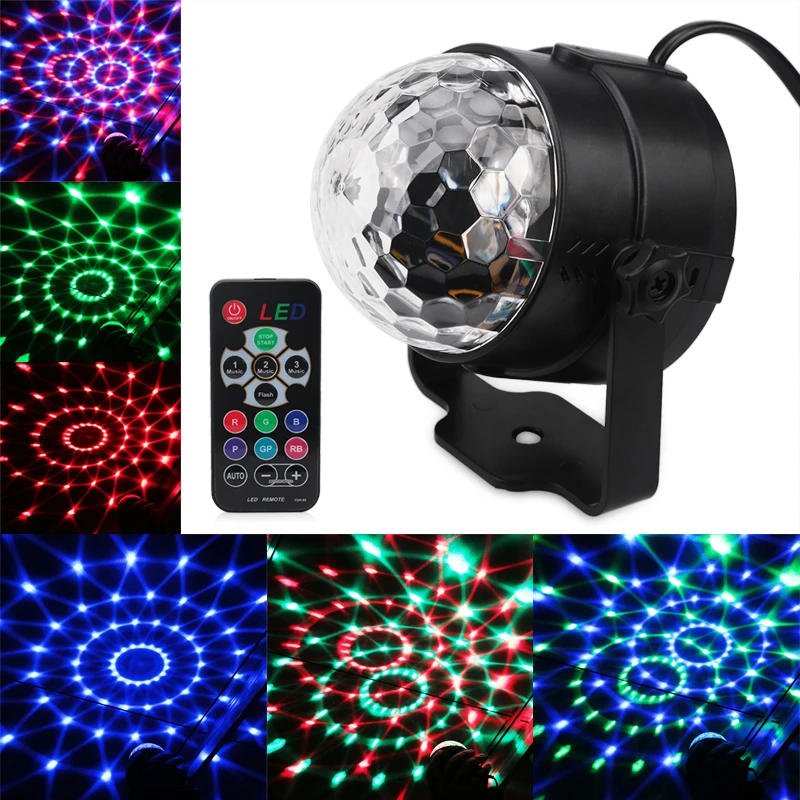 Remote Control 3W RGB Party Stage Light Music Sound Activated Rotating Magic Ball Projector Dancing Disco Lights for DJ KTV Bar | Лампы и